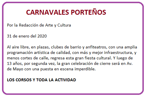 CARNAVALES EN LA CIUDAD
